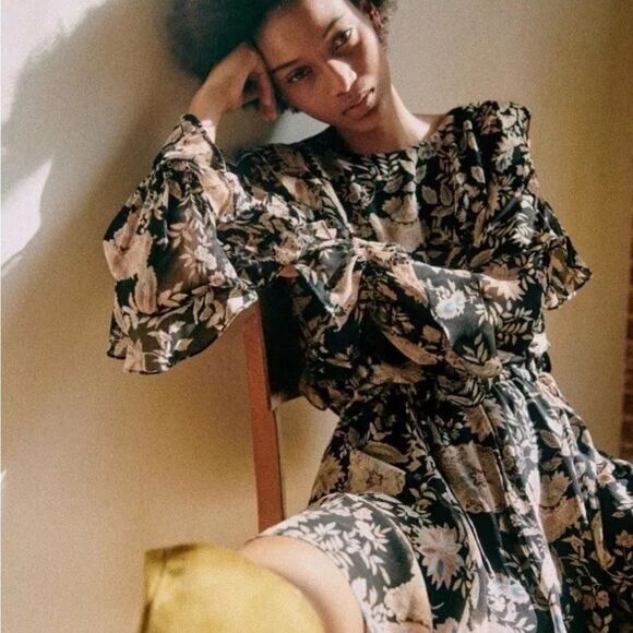 SEZANE LALI DRESS BLACK FLORAL PRINT - Picture 1 of 10